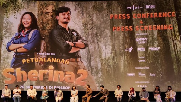 Suasana konferensi pers "Petualangan Sherina 2" di Jakarta, Senin (25/9/2023). (ANTARA/Livia Kristianti)