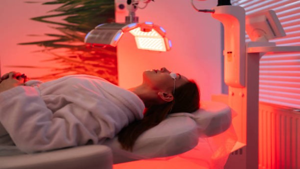 Ilustrasi perawatan red light therapy untuk membantu pembentukan tubuh dan kesehatan kulit.